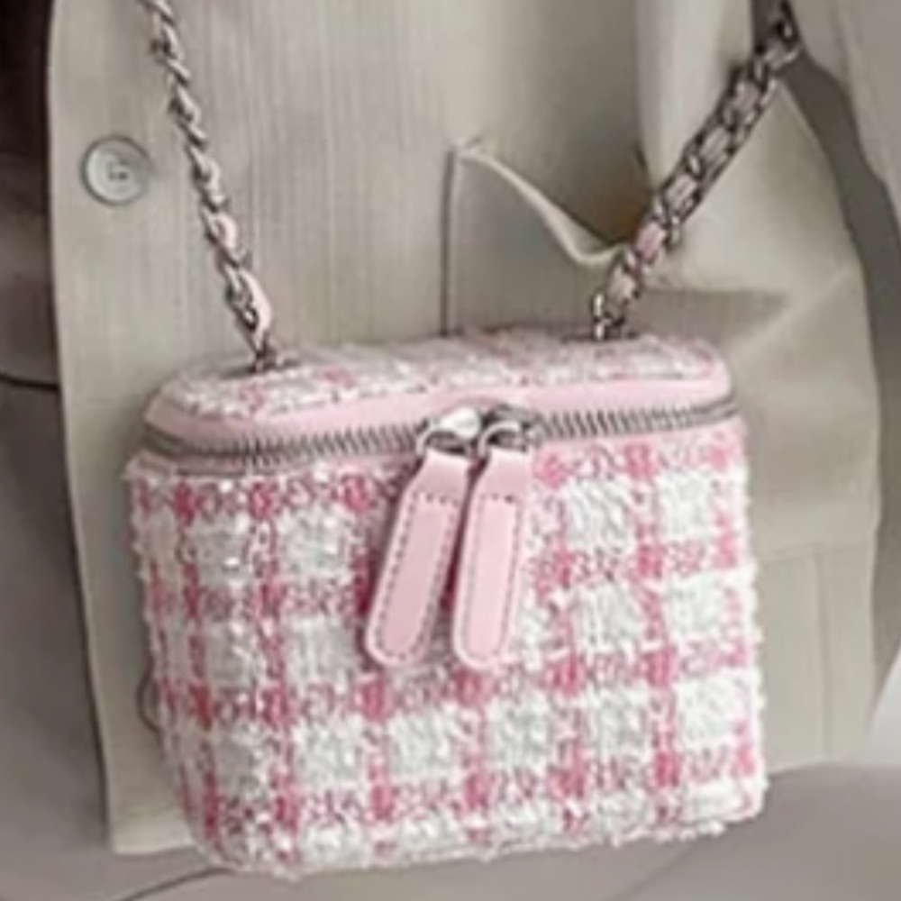 Ahdorned Pink Tweed Mini Crossbody Bag NEW!